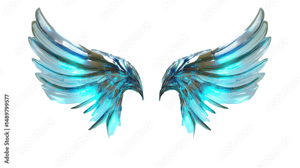 Fototapeta premium Stunning Digital Art of Angelic Wings: Celestial Azure and Silver Feathery Design