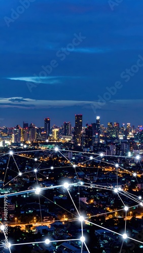 Wallpaper Mural Urban Skyline Illuminated by Streetlights and Glowing Network Below Torontodigital.ca