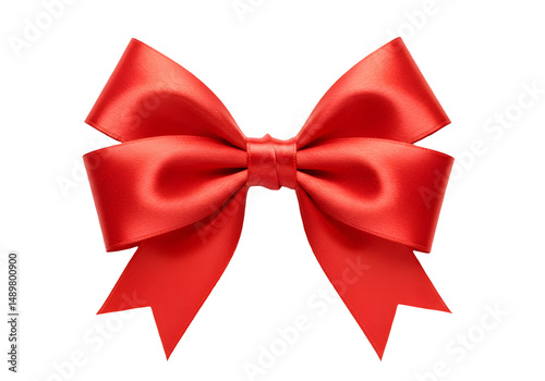 Red bow isolated on transparent background Generative Ai.
