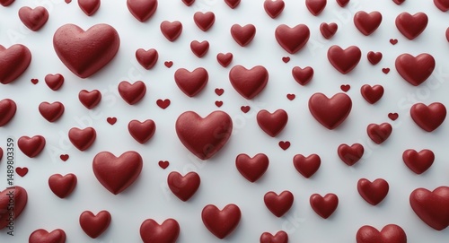 Red Hearts Pattern on White Background Love and Romance Concept, Valentines Day.