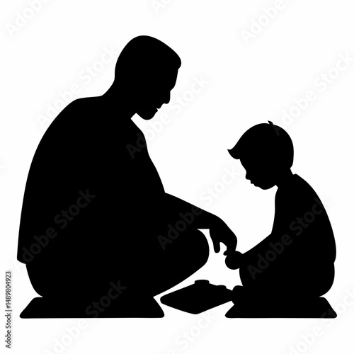 Father and Child Shared Moment of Focus Silhouette