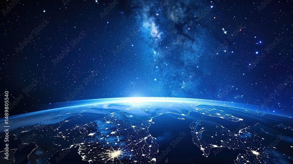 Fototapeta premium Enigmatic Dark Blue Space Backdrops: Starry Night Sky Vistas for Timeless Celestial Design