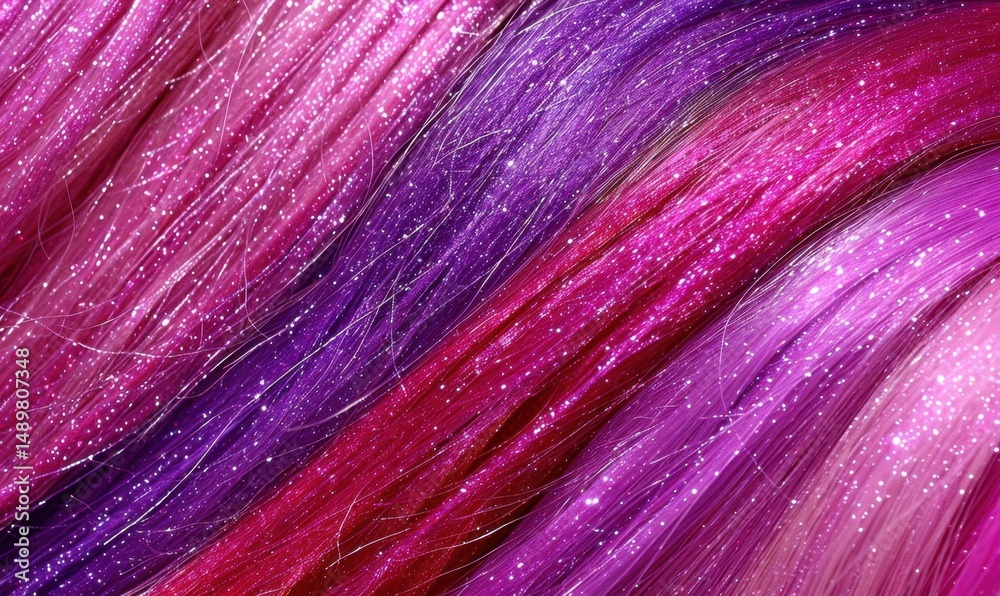 Fototapeta premium Glittery pink and purple hair extensions background