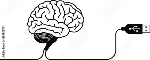 Brain USB Connection Vector