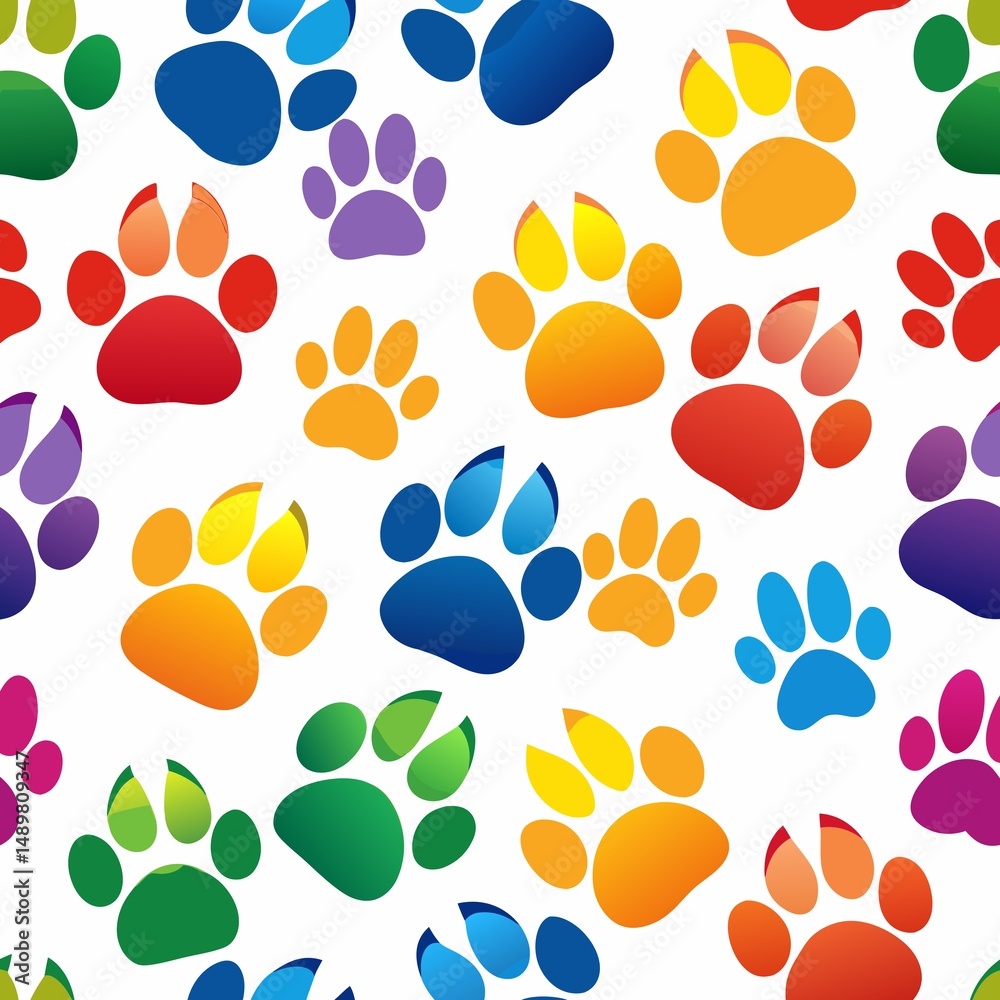Fototapeta premium Colorful paw prints pattern (1)