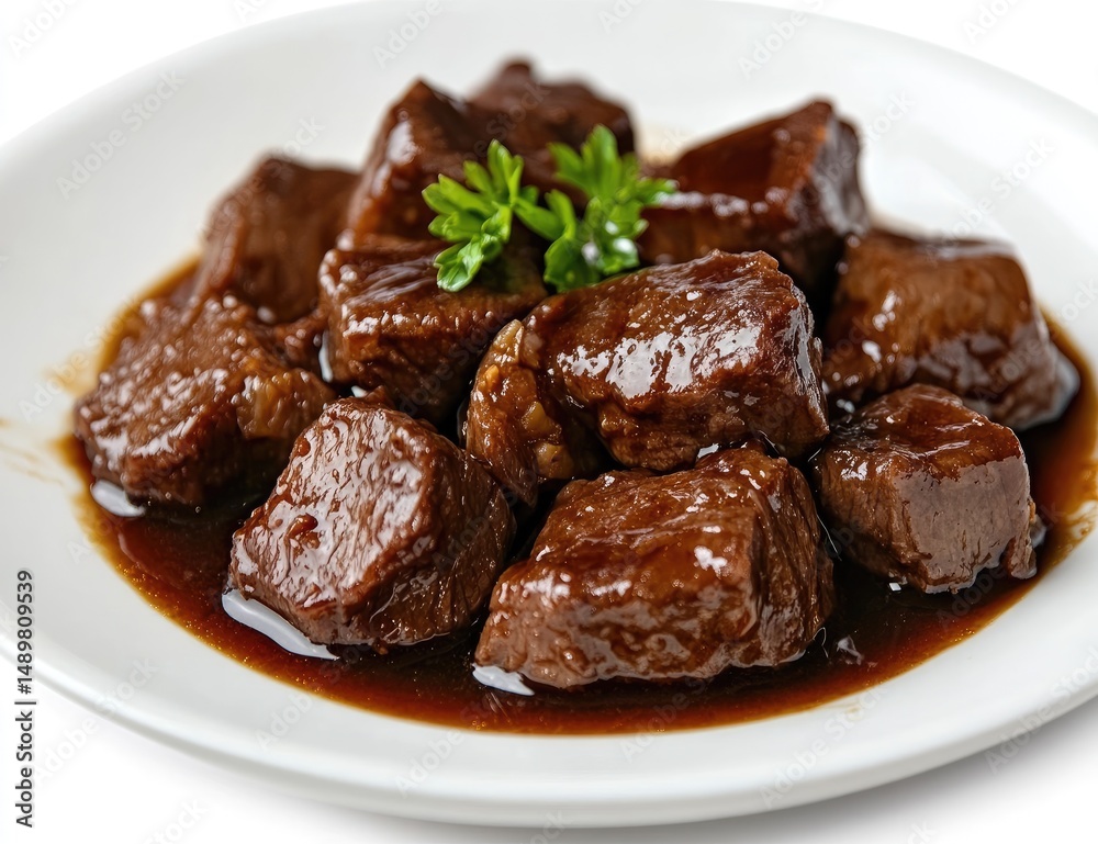 Tender beef cubes in a rich brown sauce Tender beef cubes in a rich brown sauce