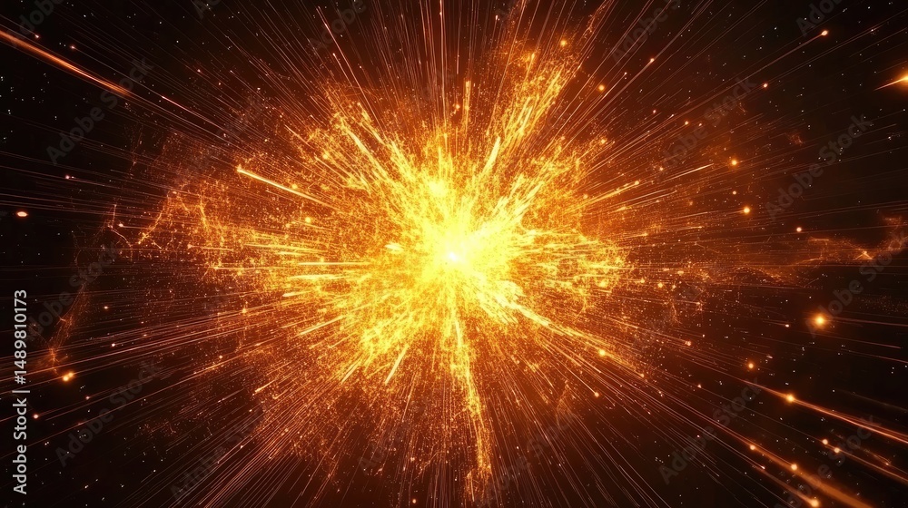 Fiery cosmic explosion, radiating light and energy Fiery cosmic explosion, radiating light and energy