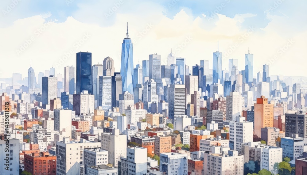 Obraz premium Expansive Cityscape Illustrating Urban Life and Development Dynamics