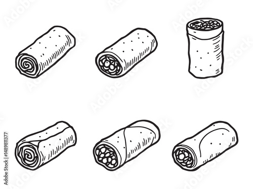 Spring Rolls line art vector illustration