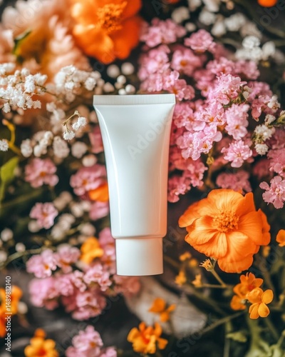 Floral Beauty Cream: Luxurious Skincare in a White Tube