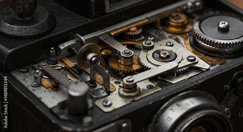 Wallpaper Mural Vintage Camera Mechanism: A Close-Up of Intricate Gears and Metalwork Torontodigital.ca