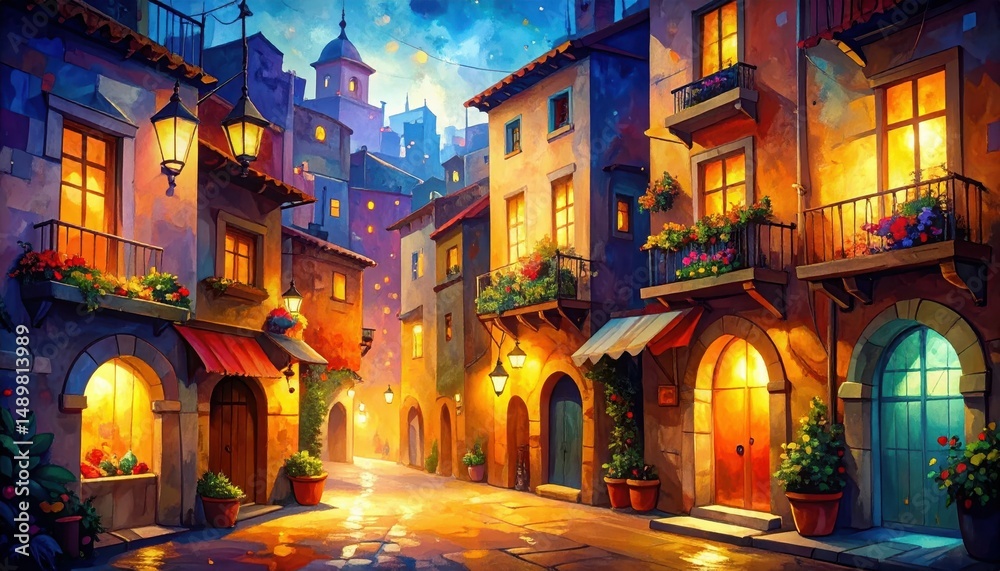 Fototapeta premium Hidden Spaces and Secret Life in a Vibrant Cityscape at Night