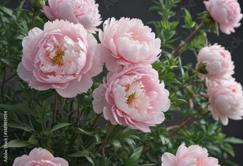 Full bloom peonies, delicate petals, vibrant color, green stems ,  flora,  red