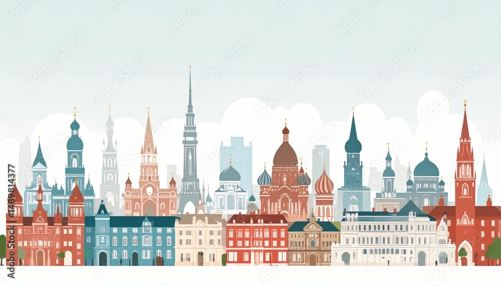 Fototapeta premium Cityscape with Architectural Layers Reflecting City History and Culture
