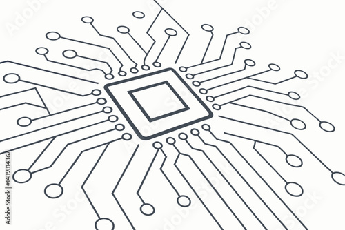 Minimalist Microchip Illustration: Technology, Connectivity, and Innovation Symbolizing Data Transfer and High Tech Digital Solutions.