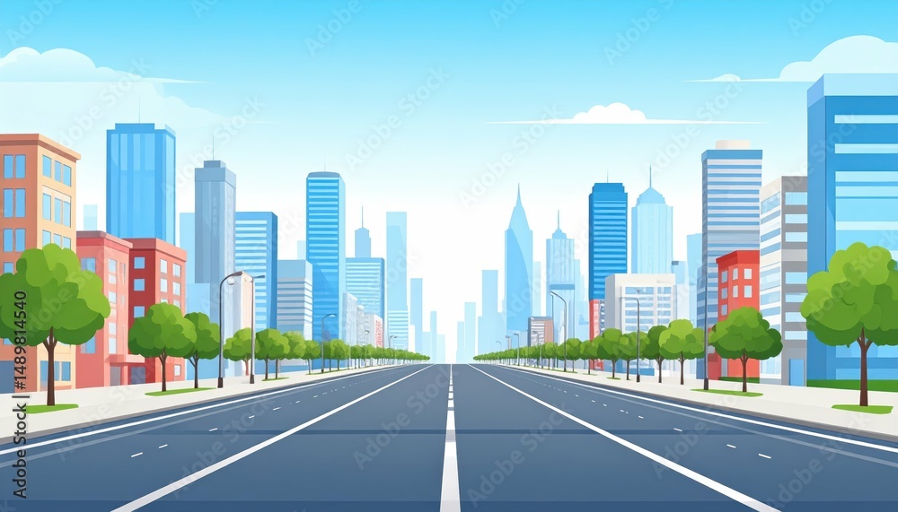 Fototapeta premium Cityscape View with Emphasis on Horizontal Lines of Streets and Avenues