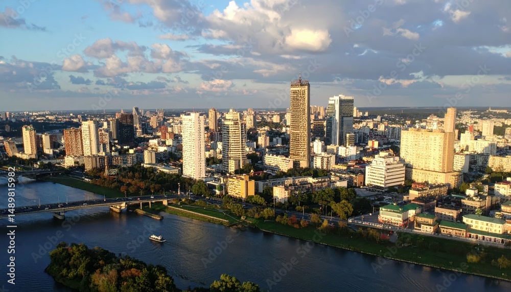 Fototapeta premium Urban Cityscape with Dramatic Light Play on Varied Surfaces