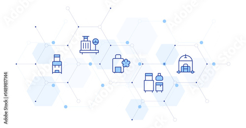Luggage Banner Vector Illustration with Icon Style in Between. Line Duotone icon. Containing. backpack, luggage scale, luggage, luggage cart