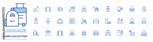 Luggage icons collection. Line Duotone style, editable stroke. luggage, trolley, travel, luggage cart, trip, luggage scale, suitcase, baggage, hotel cart, bag