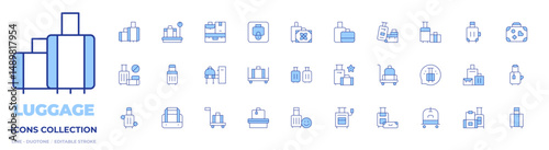 Luggage icons collection. Line Duotone style, editable stroke. suitcase, scale, luggage, left luggage, travel, trolley, luggage cart, baggage, no, travelling, bag