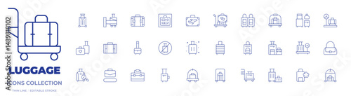 Luggage icons collection. Thin Line icons, editable stroke. travel, baggage, suitcase, trip, trolley, hotel cart, luggage, luggage scale, luggage cart
