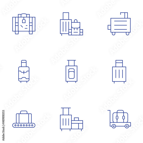 Luggage icons set. Thin Line style, editable stroke. luggage, luggage cart