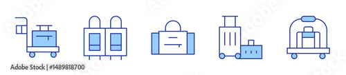 trolley, trip, suitcase, hotel cart, sport bag. Luggage Icon vector illustration. Line Duotone style. Editable stroke