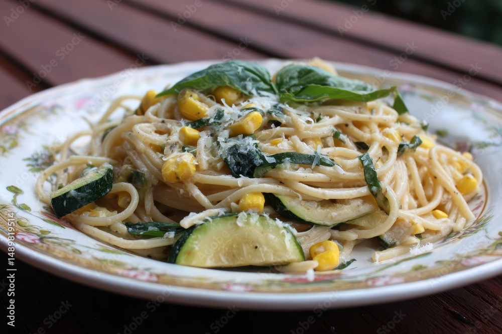 Creamy Spaghetti with Zucchini, Corn, and Basil Creamy Spaghetti with Zucchini, Corn, and Basil