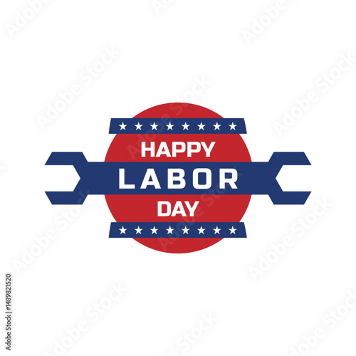 Happy Labor Day wrench and badge emblem