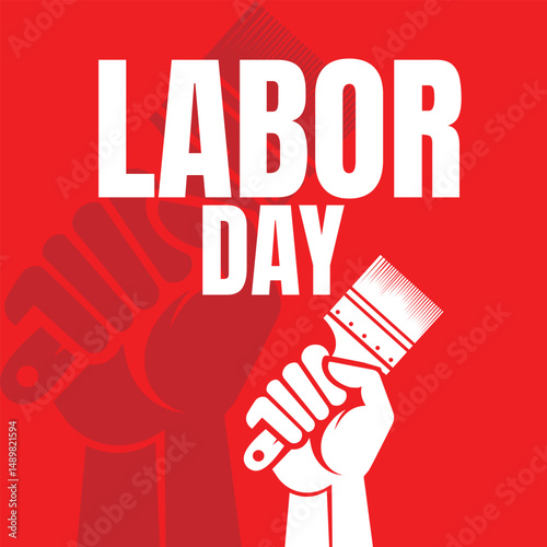 Two fists holding tools Labor Day artwork