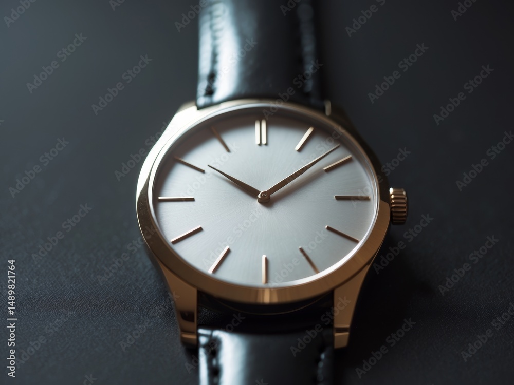 custom made wallpaper toronto digitalElegant Rose Gold Watch with Black Leather Strap on Dark Background, Timepiece Detail.