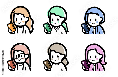 スマホを持つ、女性のバリエーション
