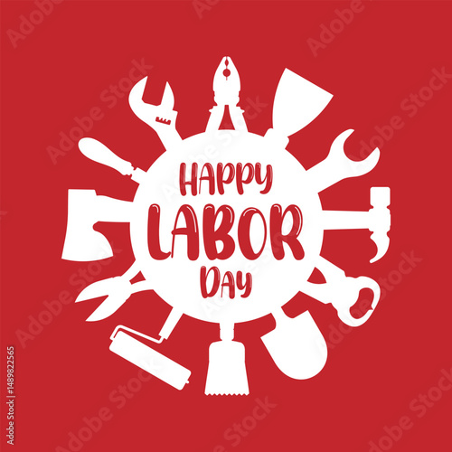 Happy Labor Day with worker tools in radial layout