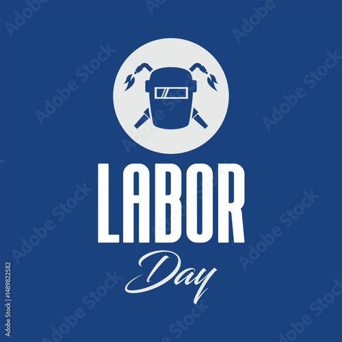 Simple blue badge with helmet for Labor Day tribute