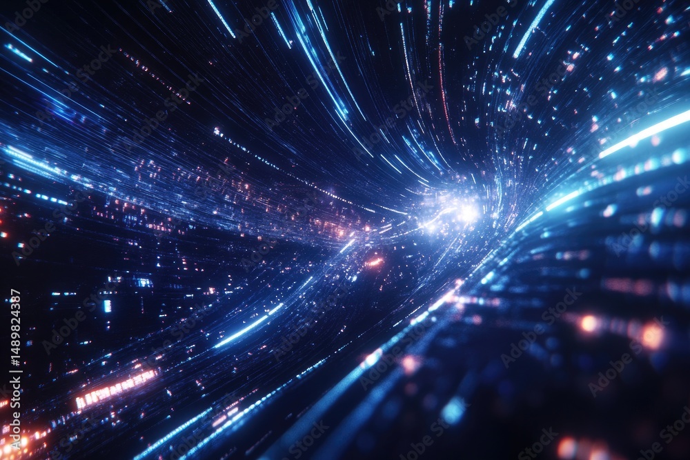 Hyperspace tunnel, light streaks, digital Hyperspace tunnel, light streaks, digital
