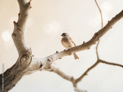 Goldencrowned Sparrow Perched Elegantly on a Delicate Branch, Serene Wildlife Moment.