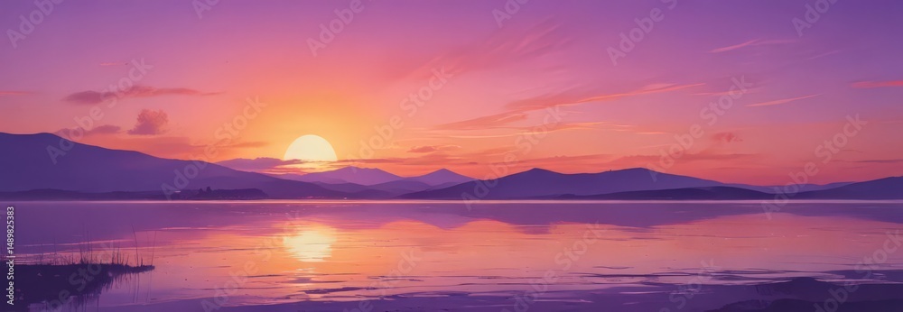 Fototapeta premium Abstract watercolor sunset, vibrant orange and purple hues blending softly , evening, atmospheric