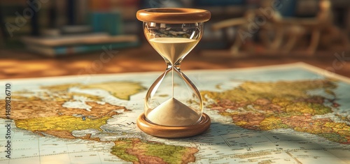 Hourglass marks the time over map