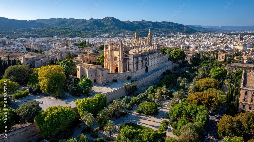 Obraz premium Cityscape view of cathedral and gardens