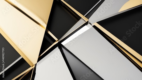 Abstract Black, White, and Gold Geometric Design with Intersecting Lines, Luxury Style.