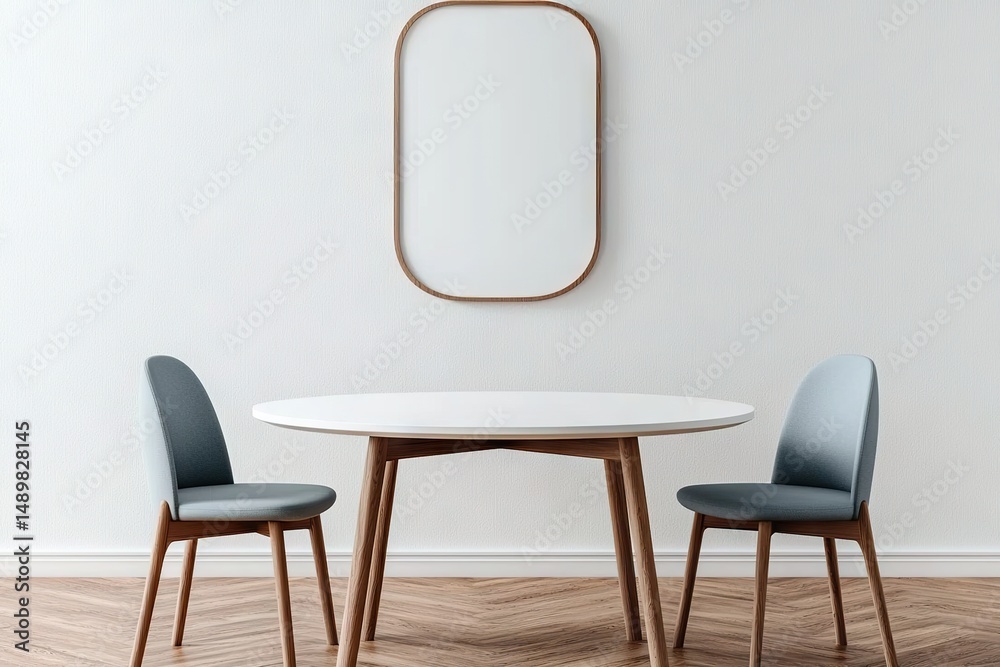 Fototapeta premium Modern dining room setup minimalist home interior design calm atmosphere straight-on view aesthetic appeal