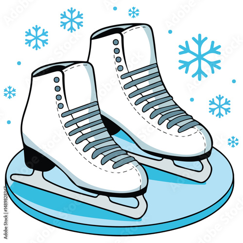 Pair of ice skates with snowflakes isolated vector illustration on white background