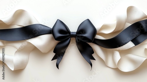 Elegant Black and Cream Satin Ribbon Bow