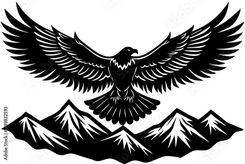 Majestic eagle silhouette soaring with fully spread wings design, eagle, silhouette, wings, soar, soaring, bird, animal, freedom, flight, emblem, logo, symbol, graphic, vector, illustration, design, a