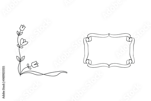Elegant hand drawn floral corner design and scrolling frame for invitations and other projects