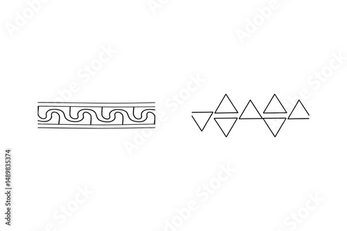 Vector graphic elements of seamless decorative borders and triangle pattern designs