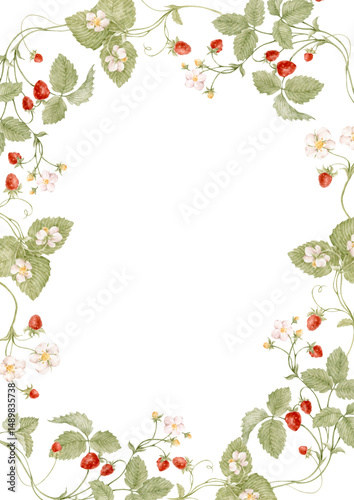 Watercolor Strawberry Plant Wreath Illustration