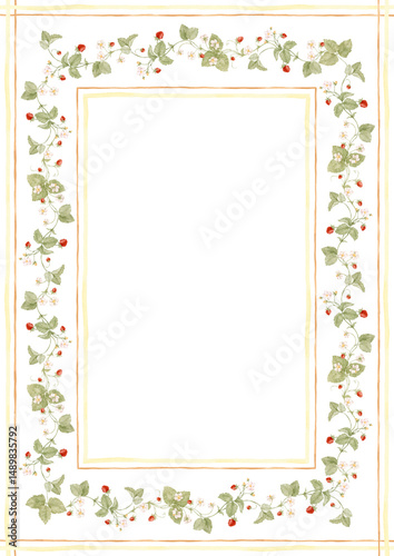 Strawberry Border Frame Botanical Illustration