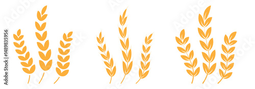 Gold wheat silhouette collection. Wheat or rice icon symbol. 
