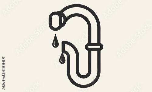 Dripping pipe icon, Sink pipe silhouette, Leaking water vector
